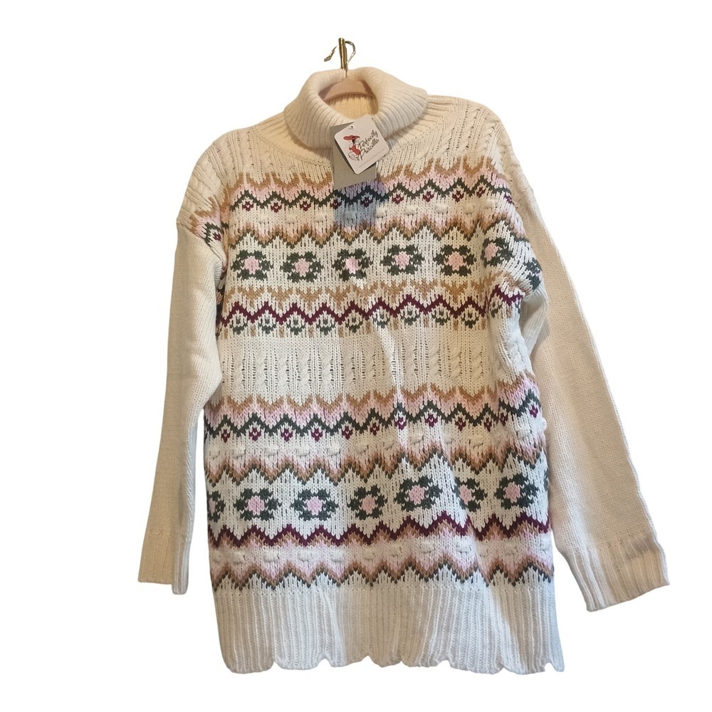 Perfectly Priscilla Large Nordic Fair Isle Tunic Sweater Dress Wool Blend NWT